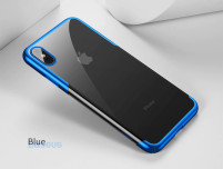 Луксозен силиконов гръб ТПУ ултра тънък Ou Case за Apple iPhone XR прозрачен със син сапфир кант